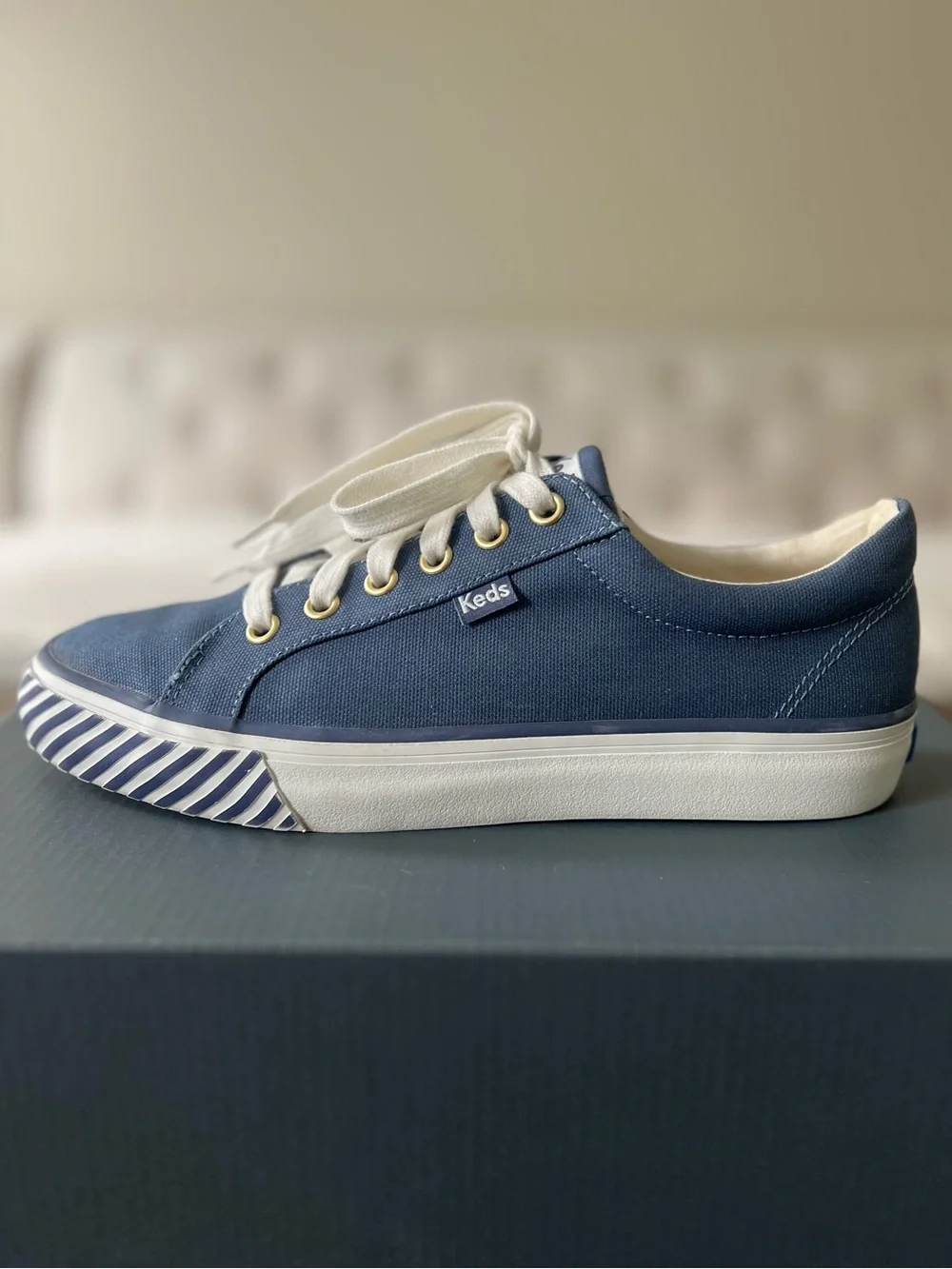 Keds Jump Kick Majestic Stripey Sneakers Blue Canvas Women’s 8